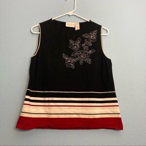 Vintage Embroidered Liz Claiborne Petites Tank - Colorblock Stripes - P Large